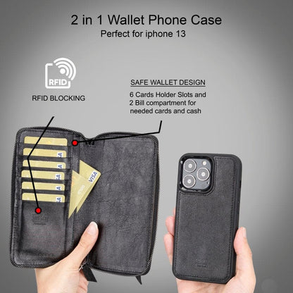 Detachable Leather Zipper Wallet Cases for Apple iPhone 13 Series