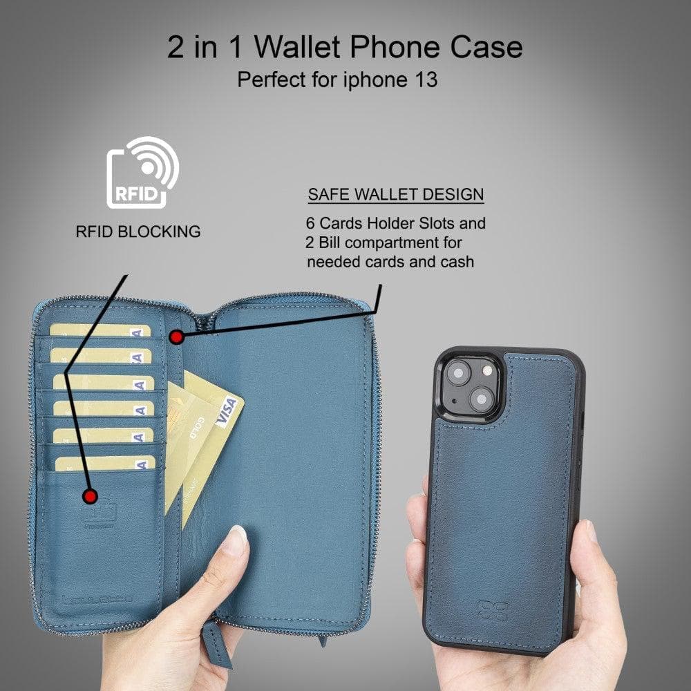 Detachable Leather Zipper Wallet Cases for Apple iPhone 13 Series