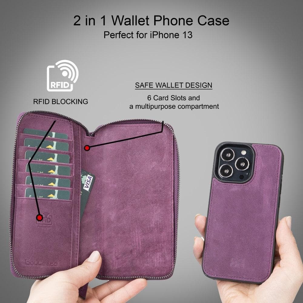 Detachable Leather Zipper Wallet Cases for Apple iPhone 13 Series